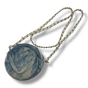 Acid Wash Denim 3D Rose Flower Circle Crossbody Bag Blue White Pink Y2K